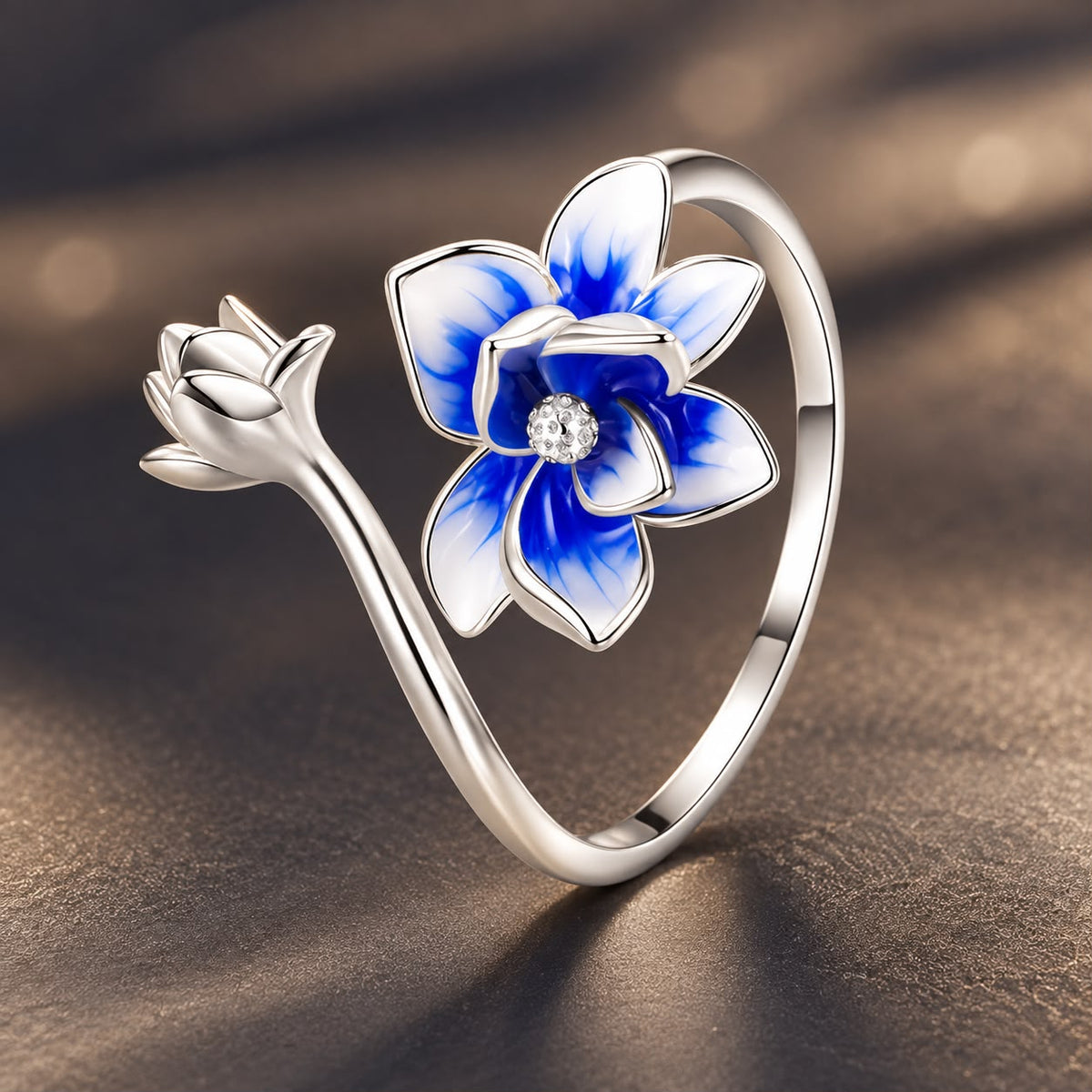 Anillo de Flor de Esmalte de Plata Esterlina 925