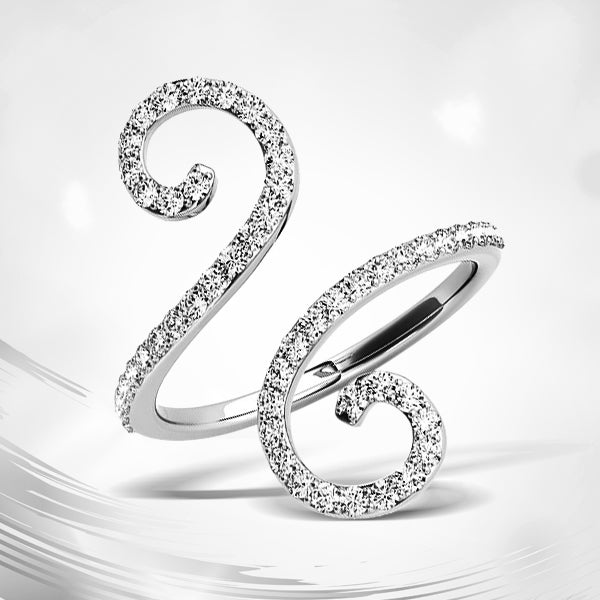 14k White Gold Diamond Open Flourish Style Engagement Ring