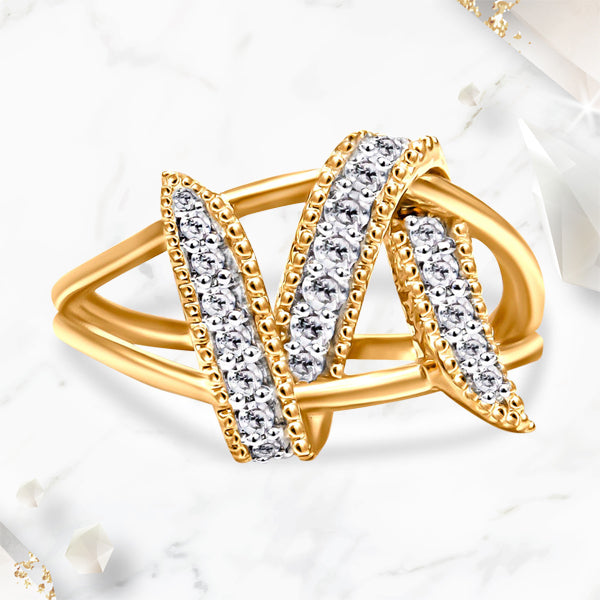 Anillo de Bypass Interlocking de Plata de Ley Baño de Oro de 14K con Diamantes - Talla 7