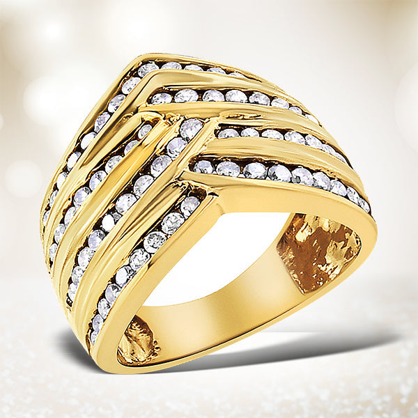 Bague en Argent Sterling Plaqué Or Jaune 10K avec Diamants en Canal
