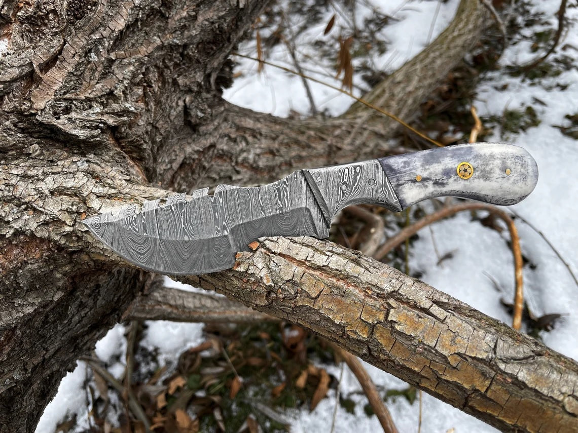 Exquisite Damascus Steel Tom Brown Tracker Knife - 12" with Colorful Bone Handle - Korvel