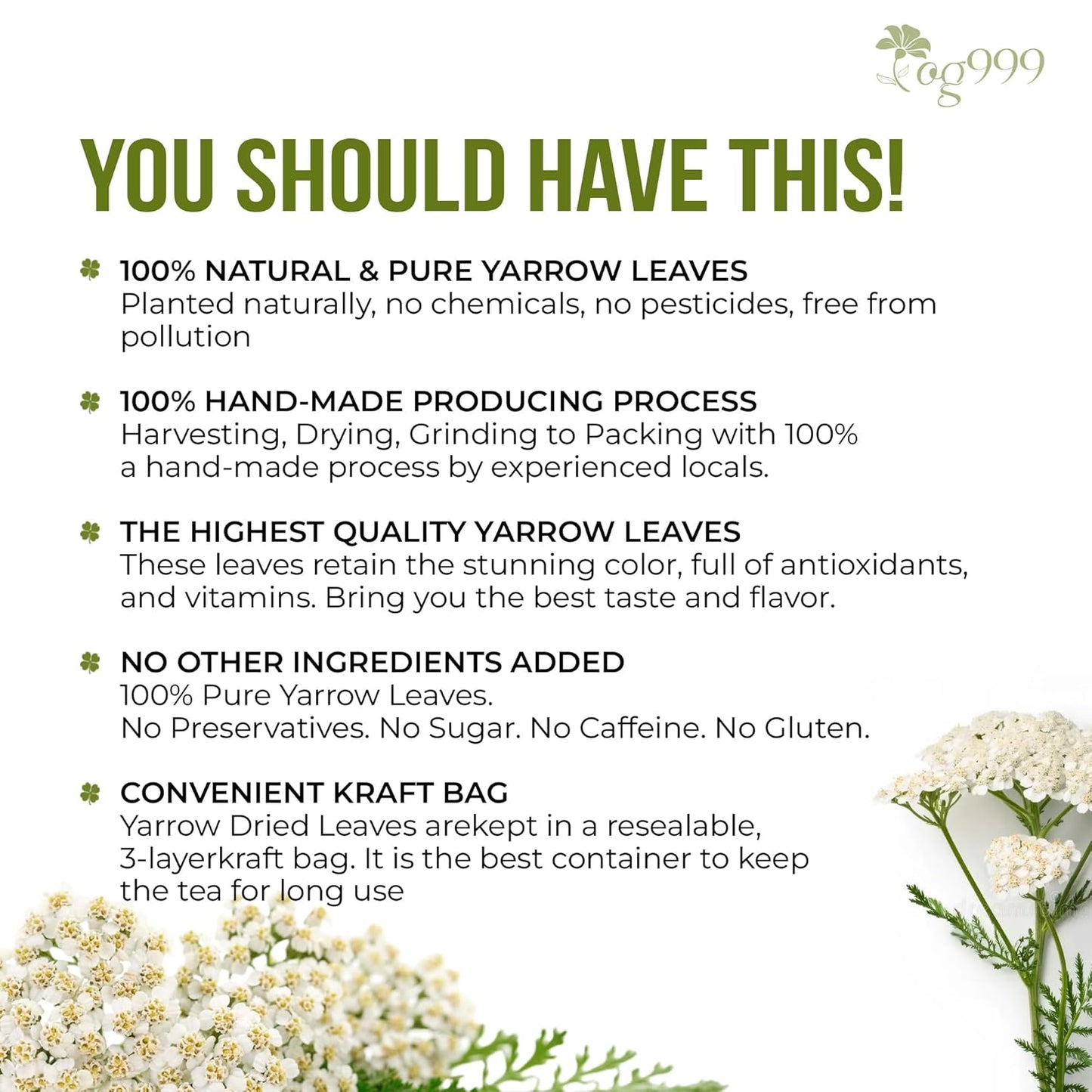 Hojas de Té de Yarrow Premium | Suelto Aromático