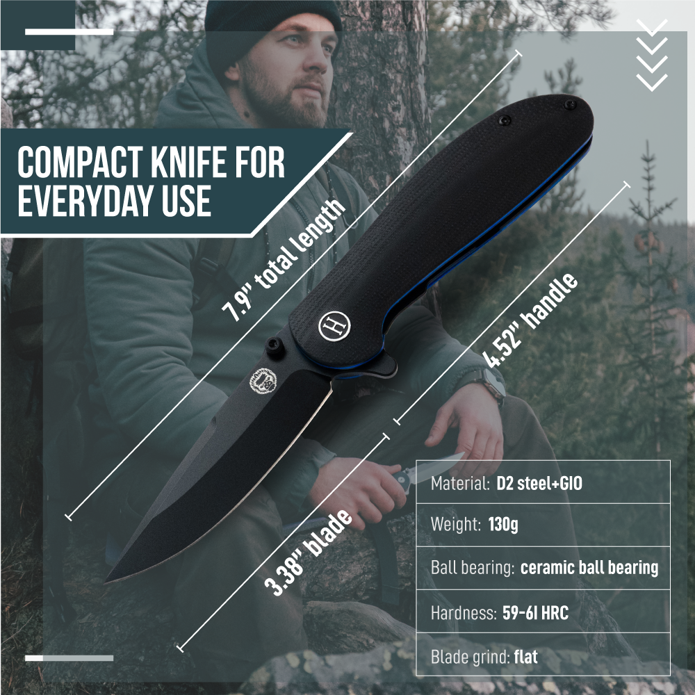 Premium Folding Pocket Knife Gift Set for Adventurers (Black & Blue) - Korvel