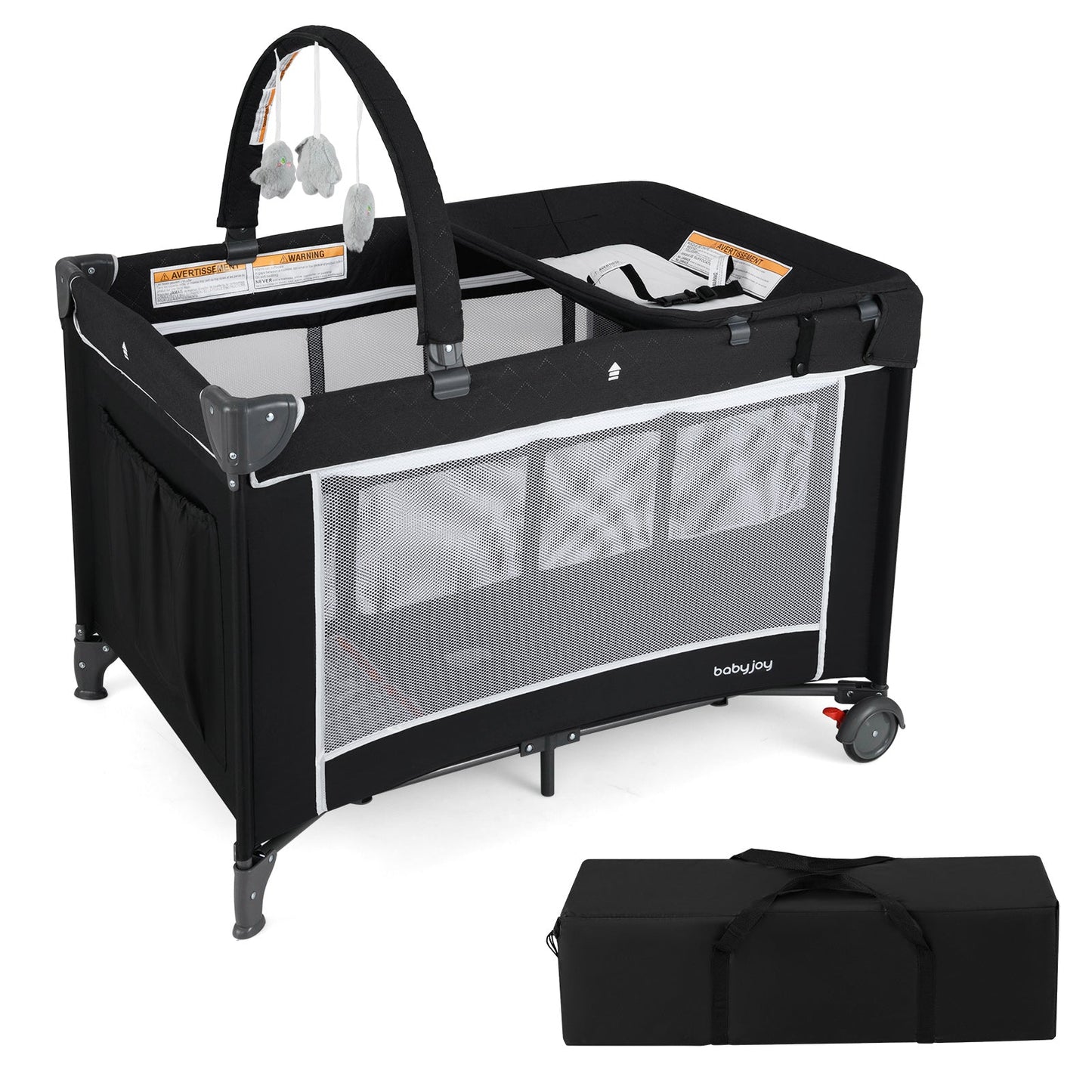 3-in-1 Portable Baby Crib and Playpen with Changing Table - Black