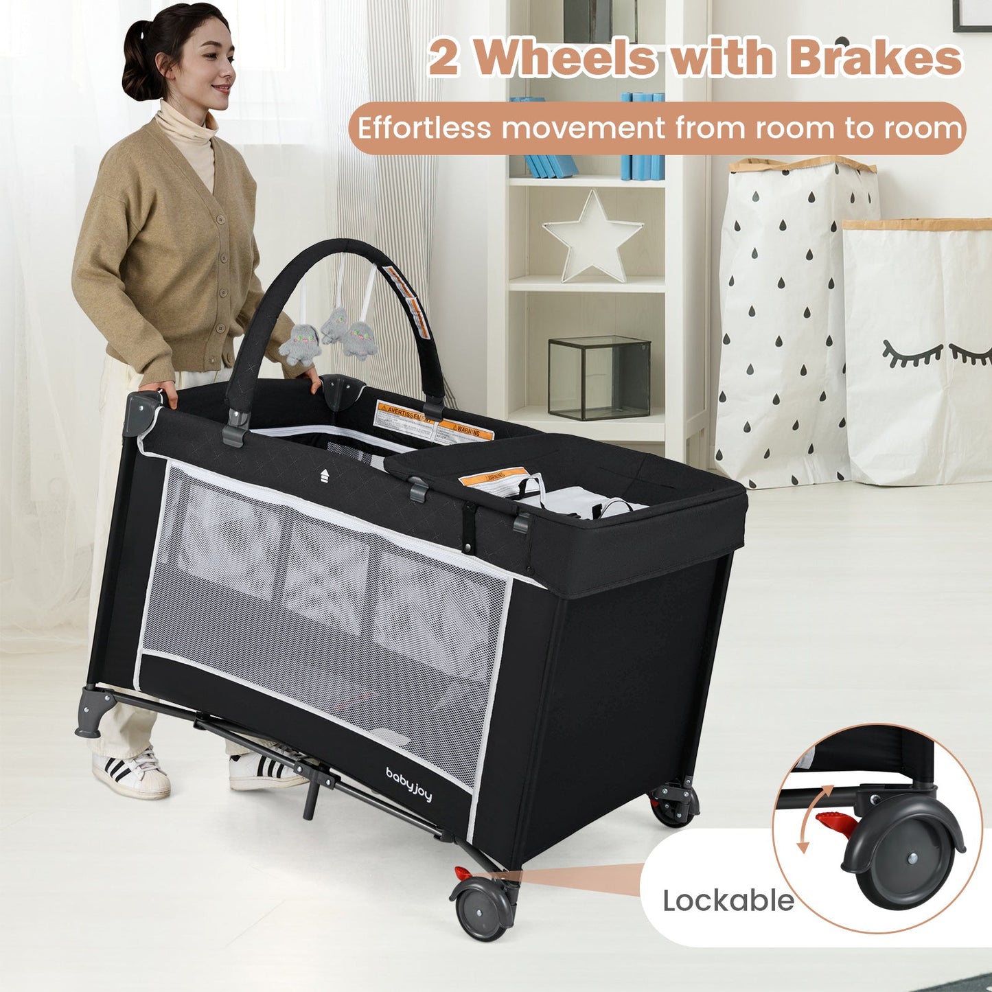 3-in-1 Portable Baby Crib and Playpen with Changing Table - Black