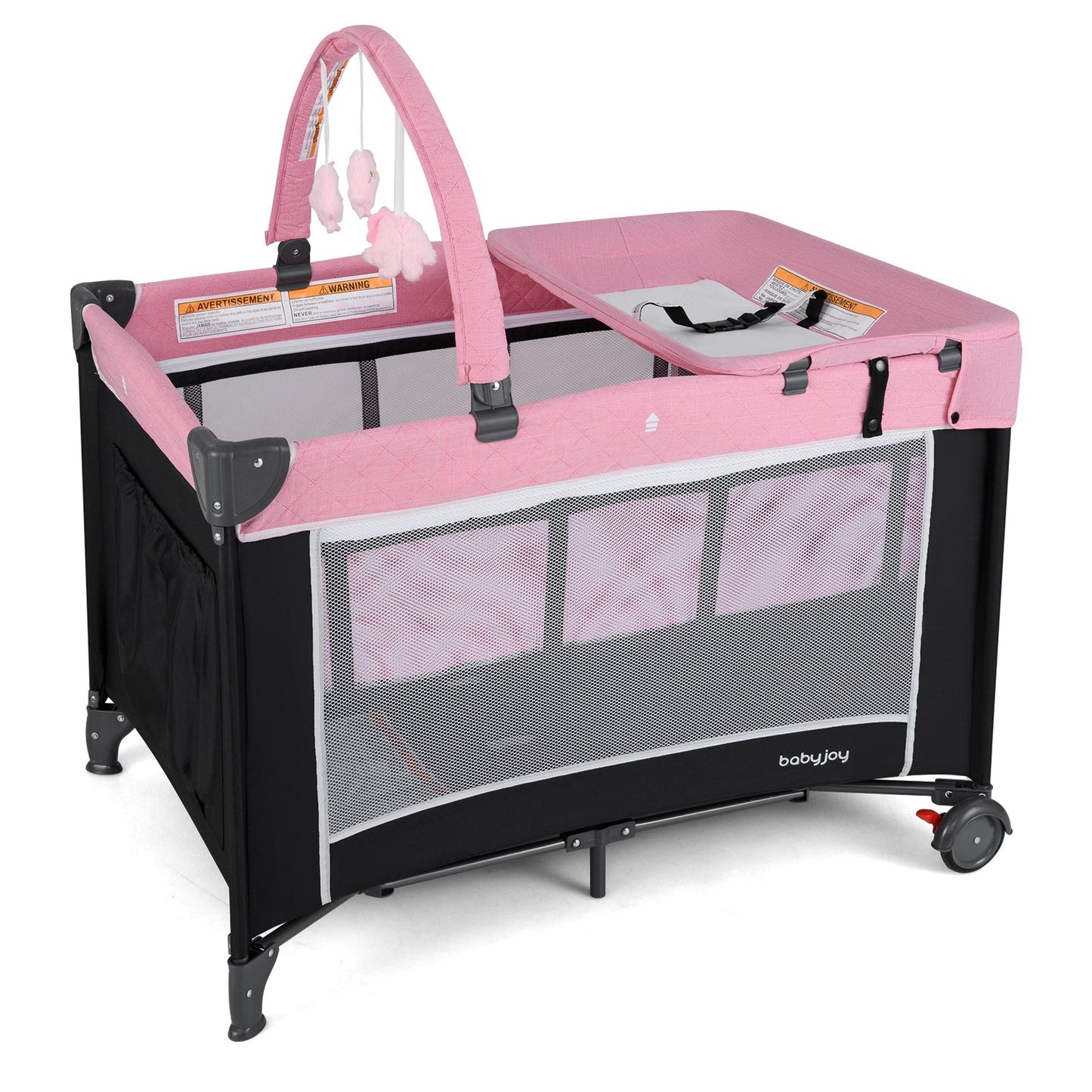3-in-1 Portable Baby Crib and Playpen with Changing Table - Pink