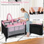 3-in-1 Portable Baby Crib and Playpen with Changing Table - Pink