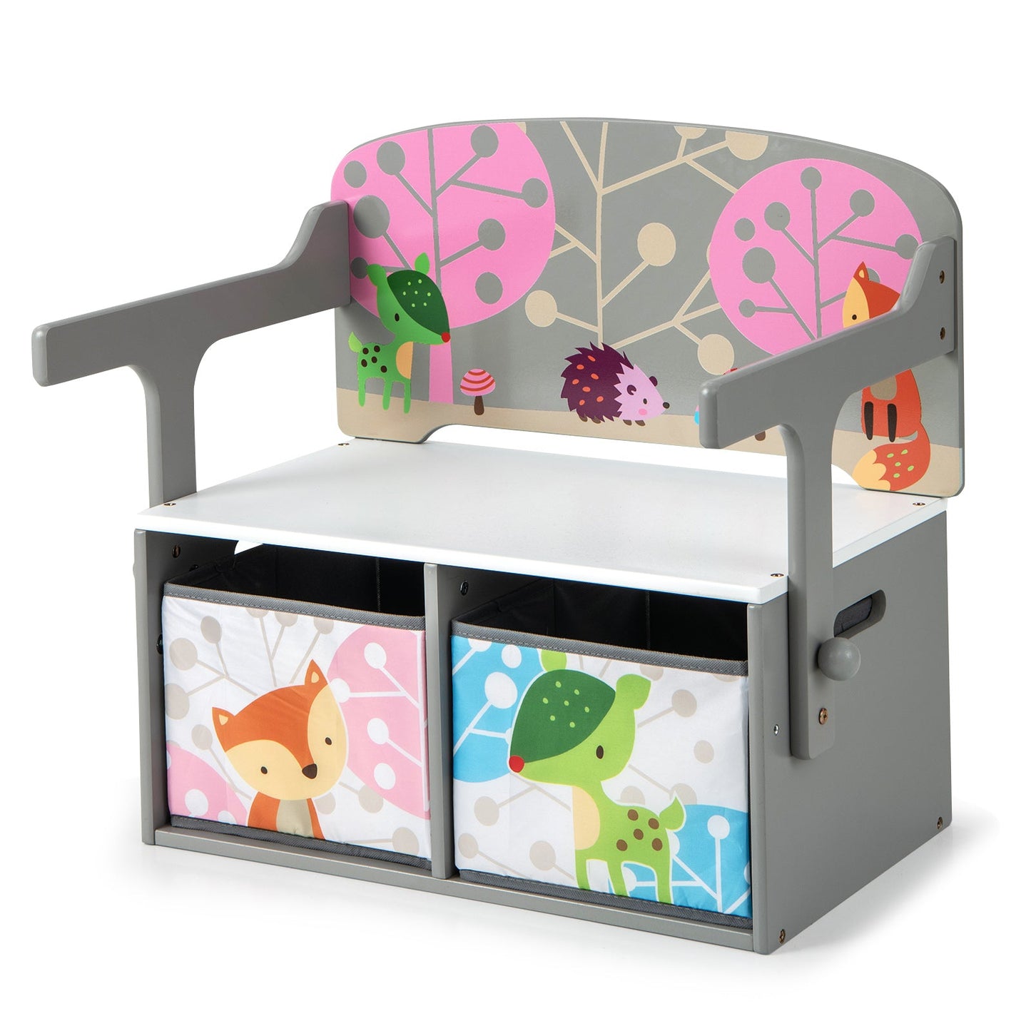 3 in 1 Kids Convertible Activity Bench with Storage - Gray
