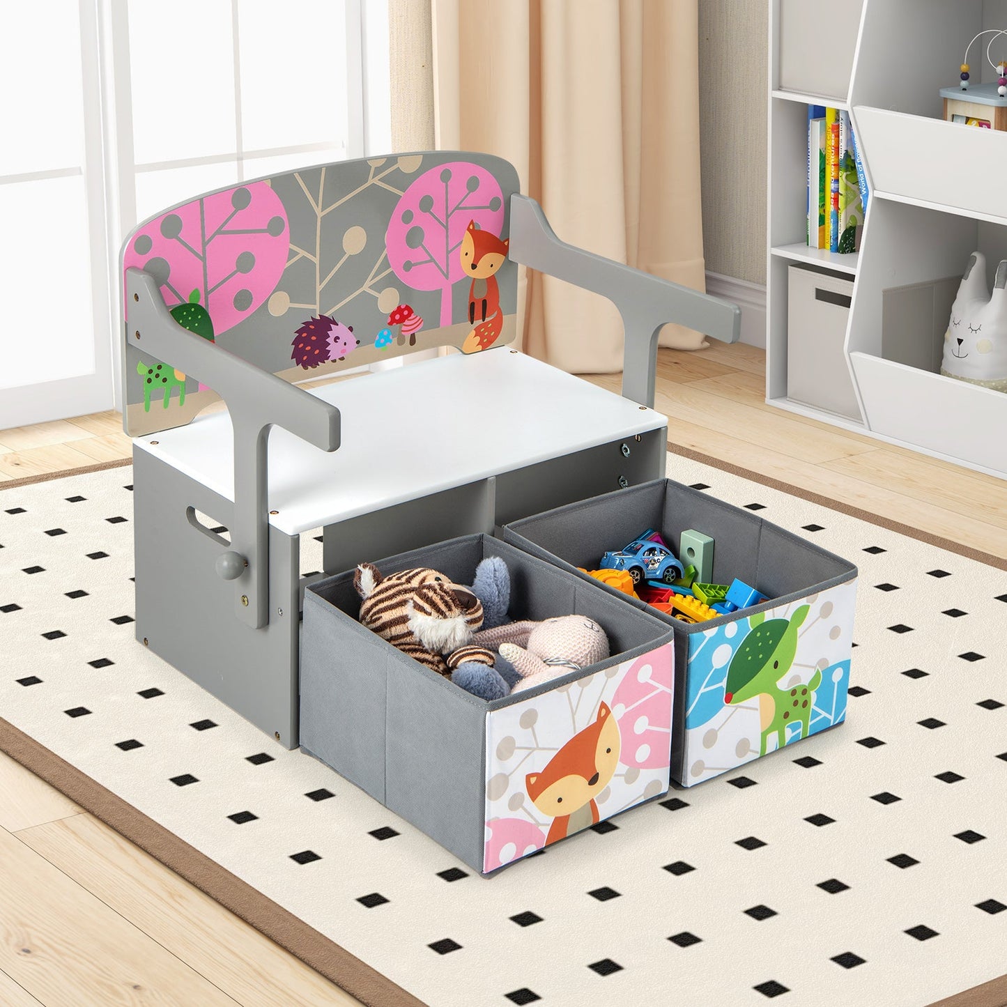 3 in 1 Kids Convertible Activity Bench with Storage - Gray