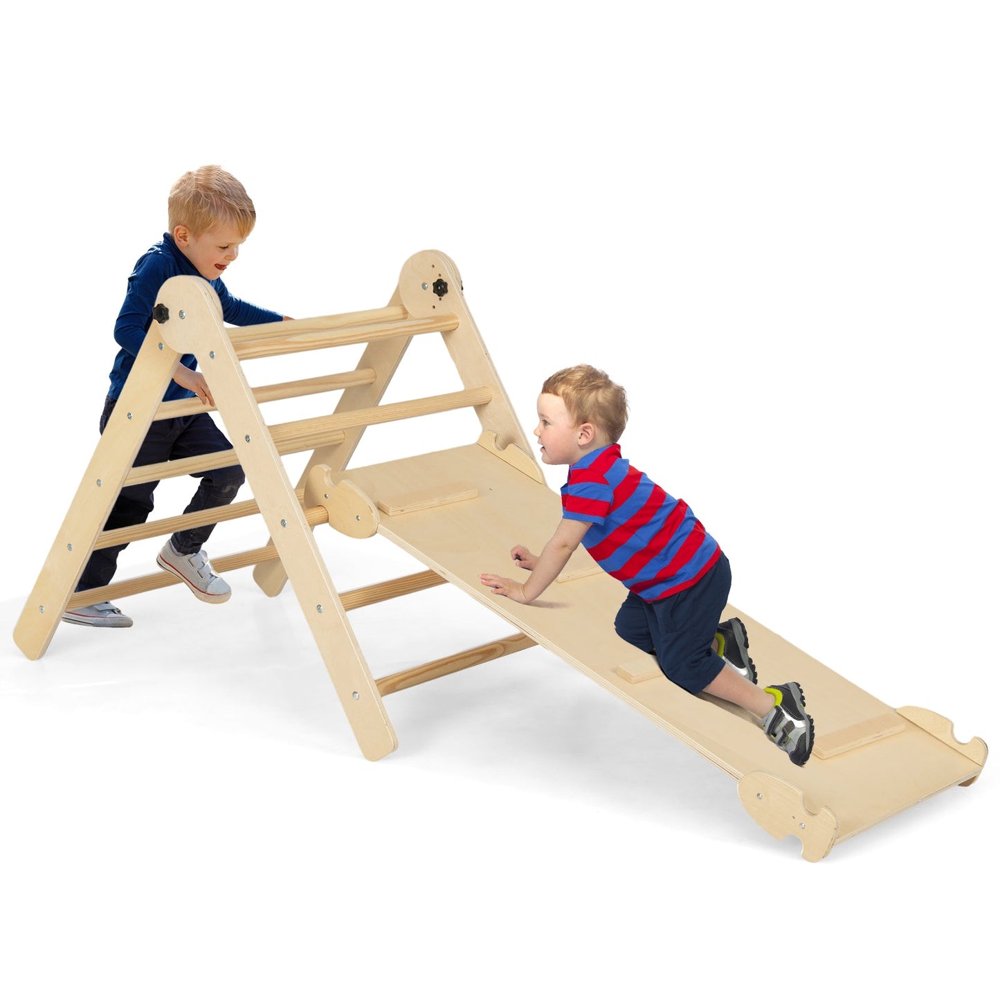 Ensemble d'escalade ajustable 3-en-1 pour enfants - Bois naturel