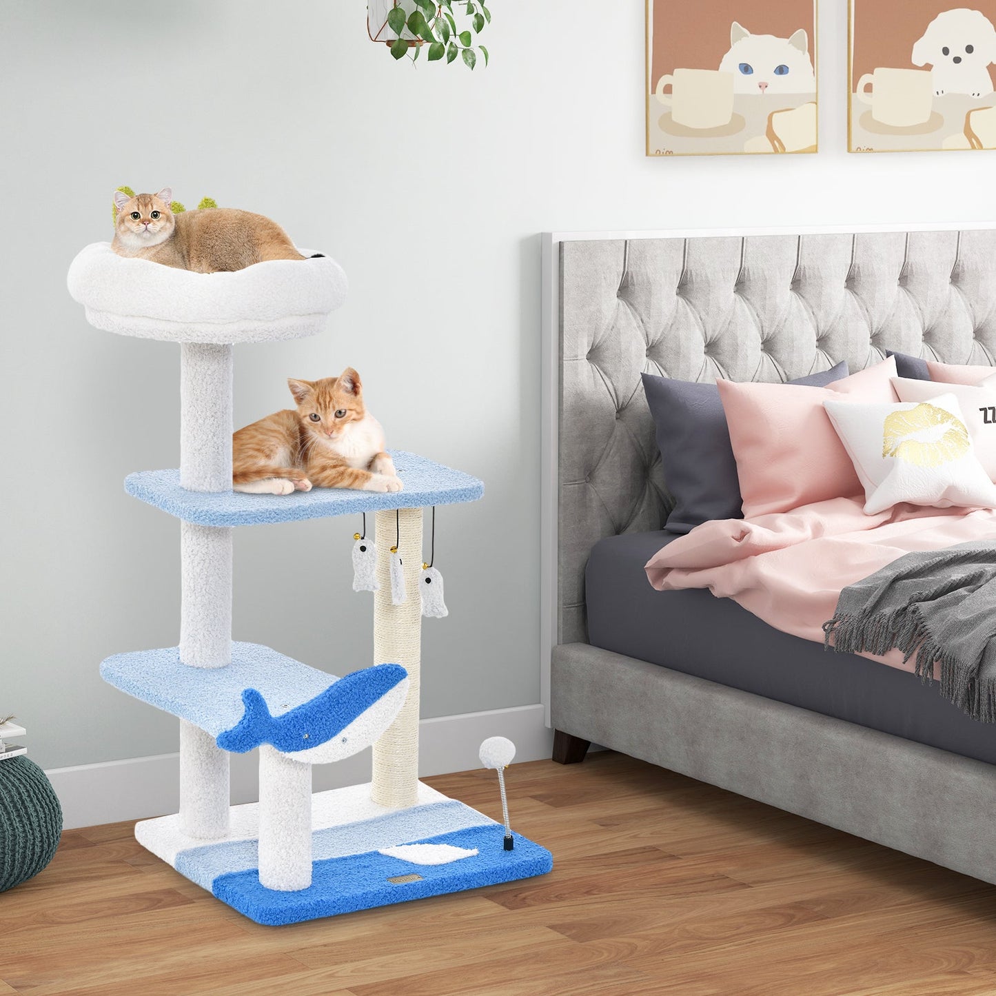 Torre para Gatos de 3 Niveles con Postes de Rascado de Sisal - Azul