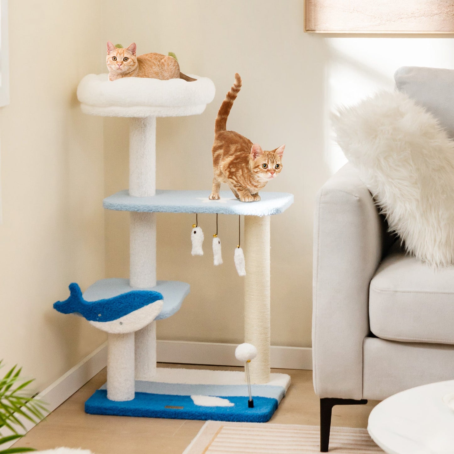 Torre para Gatos de 3 Niveles con Postes de Rascado de Sisal - Azul