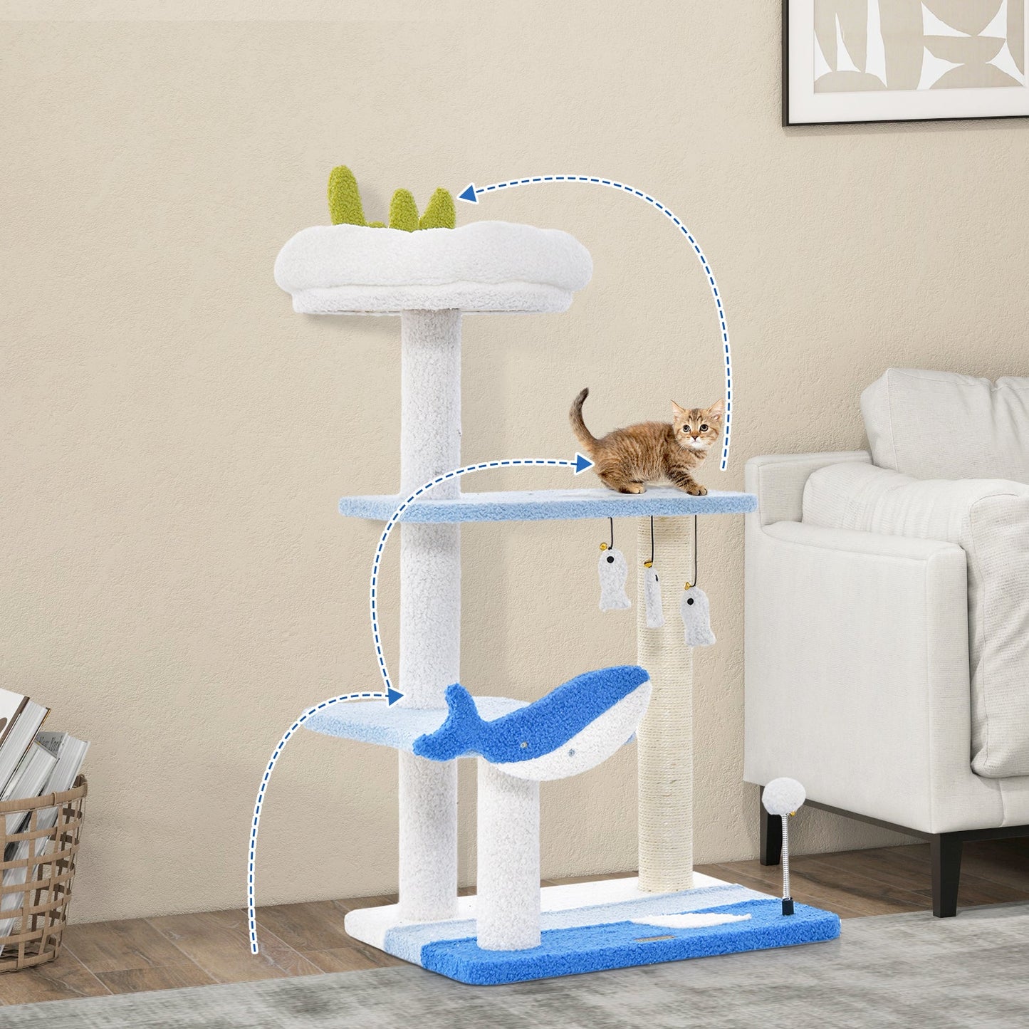 Torre para Gatos de 3 Niveles con Postes de Rascado de Sisal - Azul
