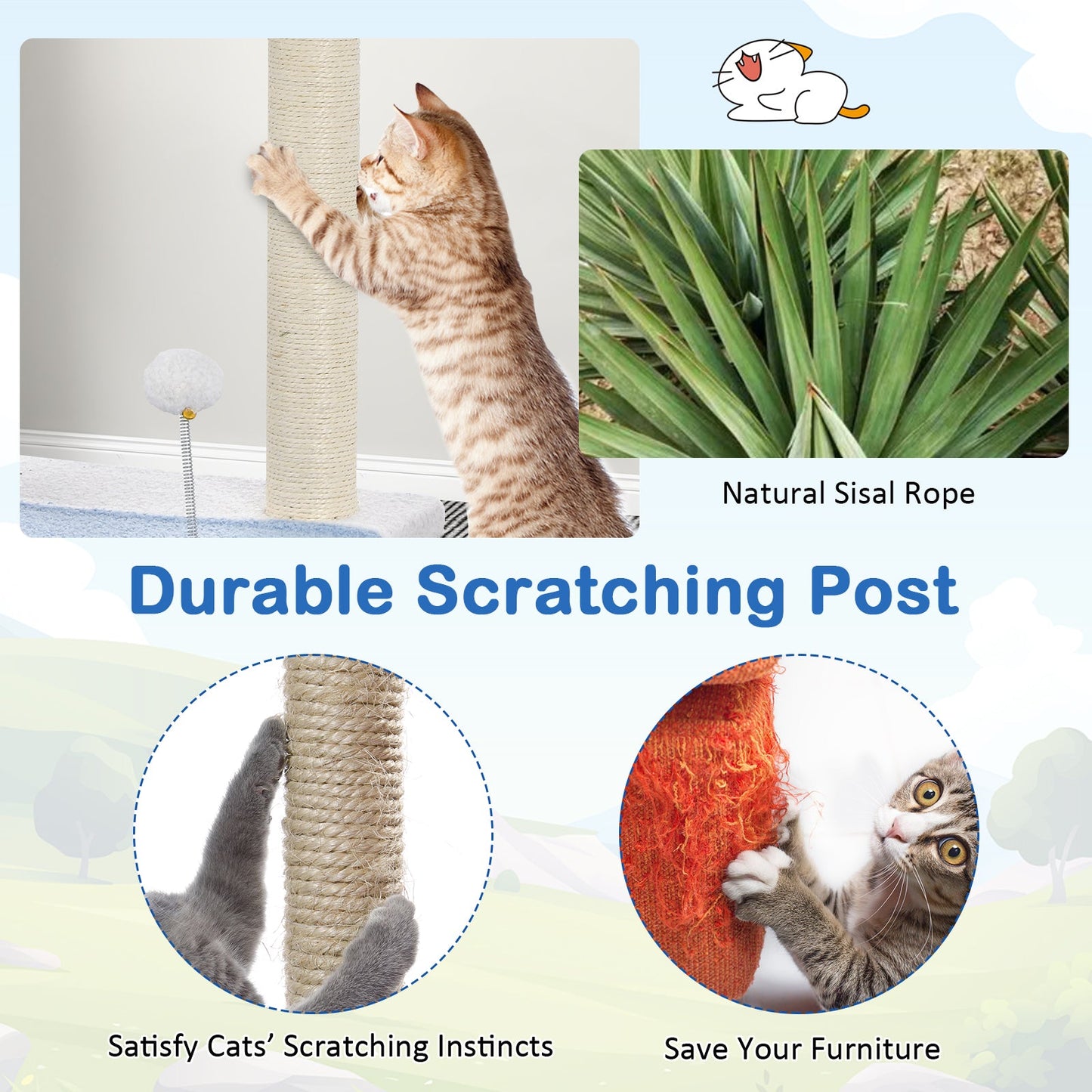 Torre para Gatos de 3 Niveles con Postes de Rascado de Sisal - Azul