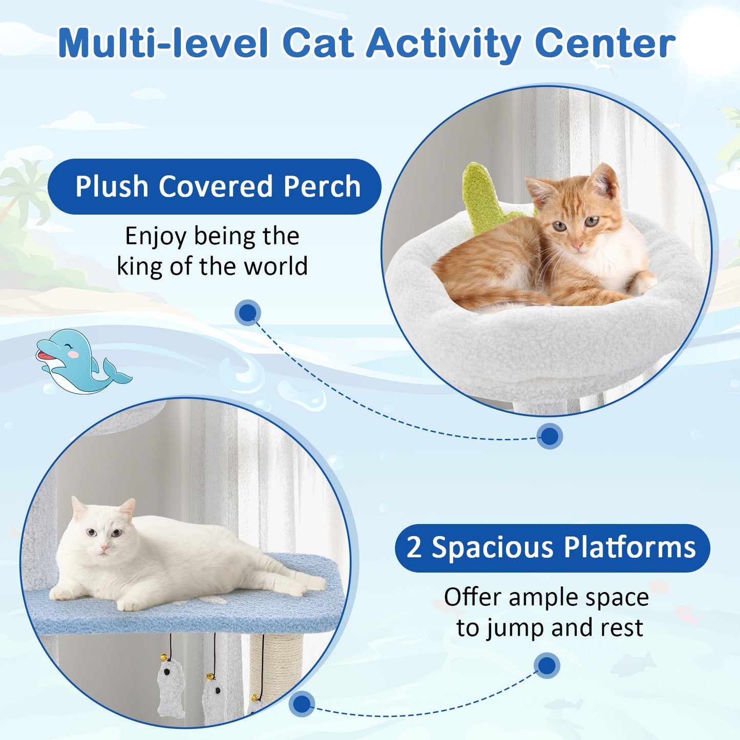 Torre para Gatos de 3 Niveles con Postes de Rascado de Sisal - Azul