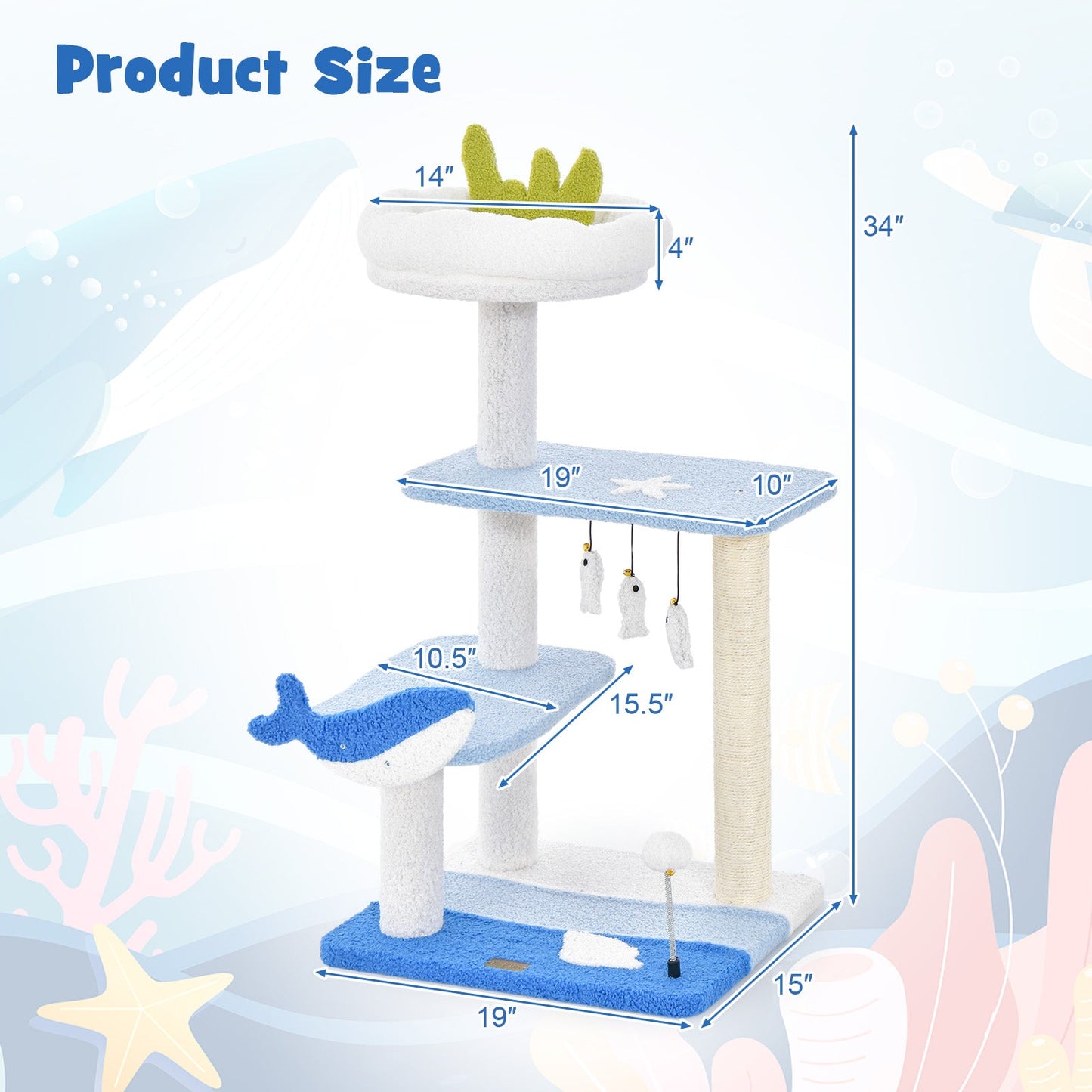 Torre para Gatos de 3 Niveles con Postes de Rascado de Sisal - Azul