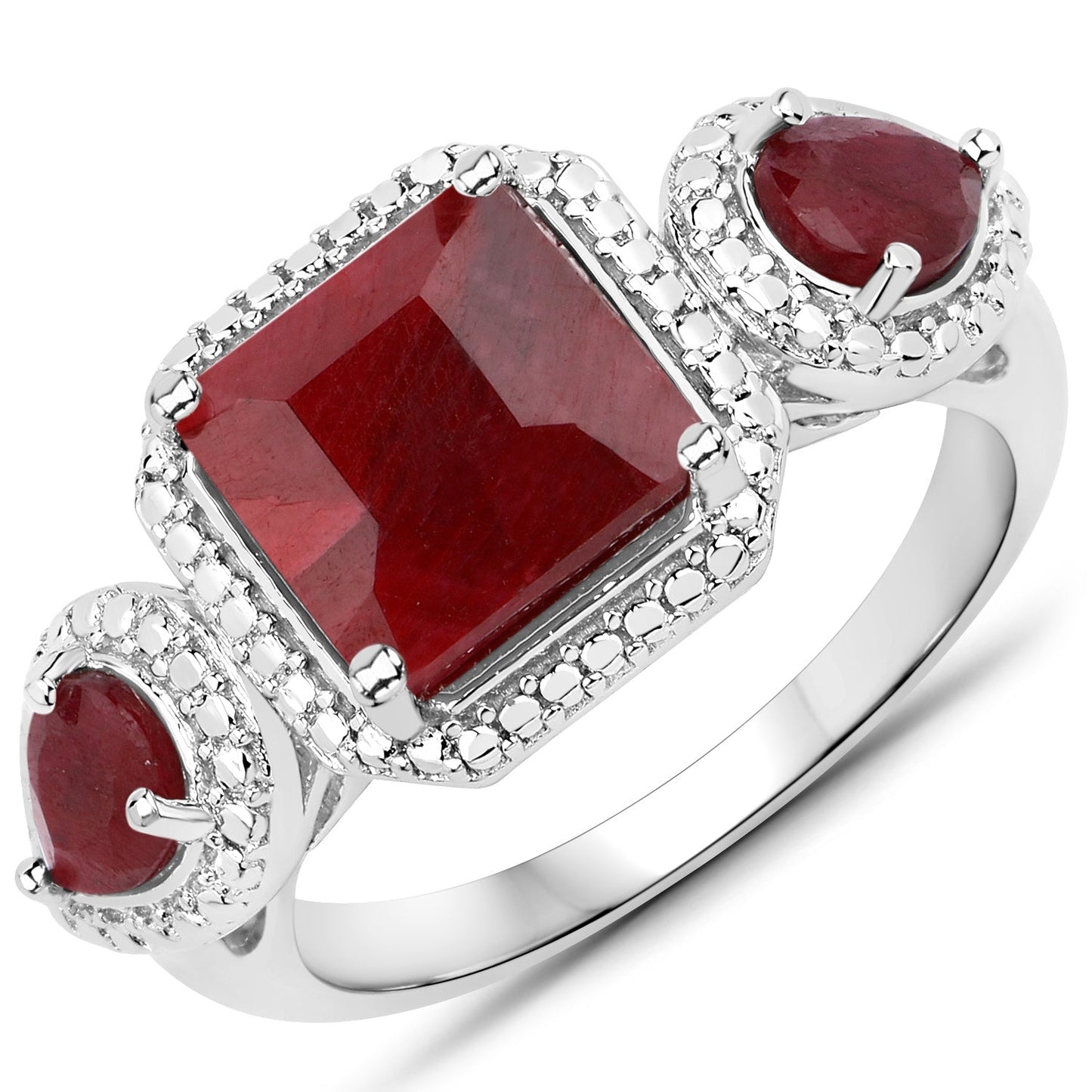 Anillo de Compromiso de Rubí Teñido de 3.65 Quilates en Plata Esterlina .925