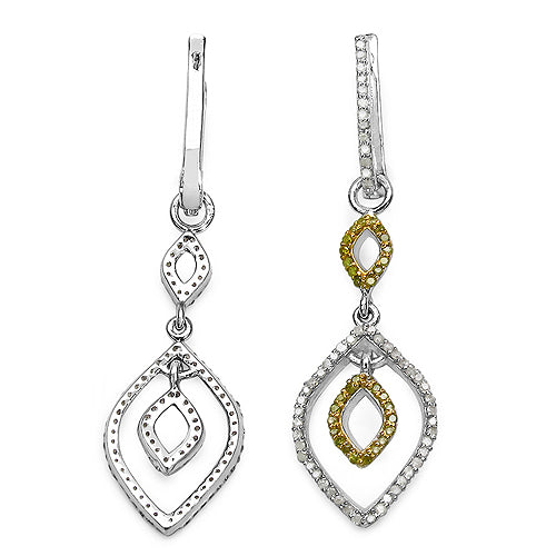 1.00 Carat Genuine White & Yellow Diamond Sterling Silver Earrings