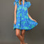 Robe Mini Imprimée Florale Bicolore Élégante Bleue