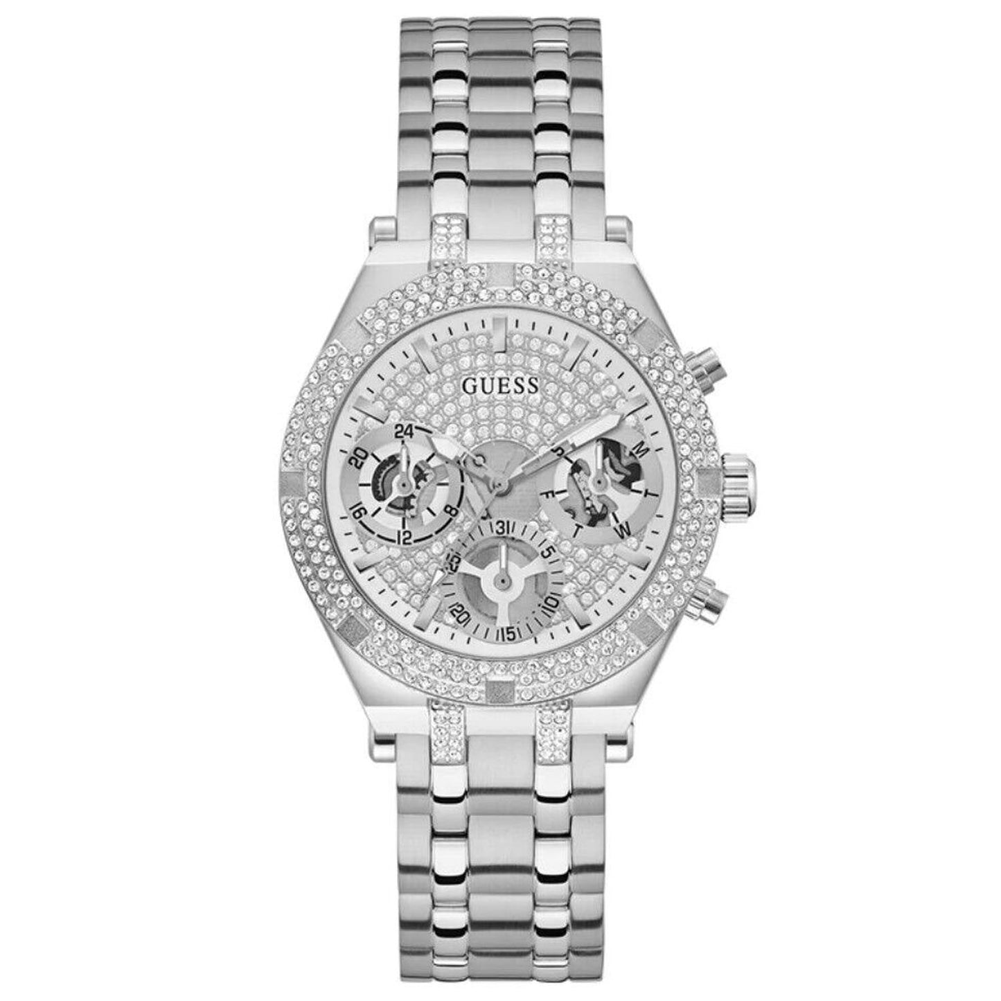 Reloj multifuncional de tono plateado para mujer Guess