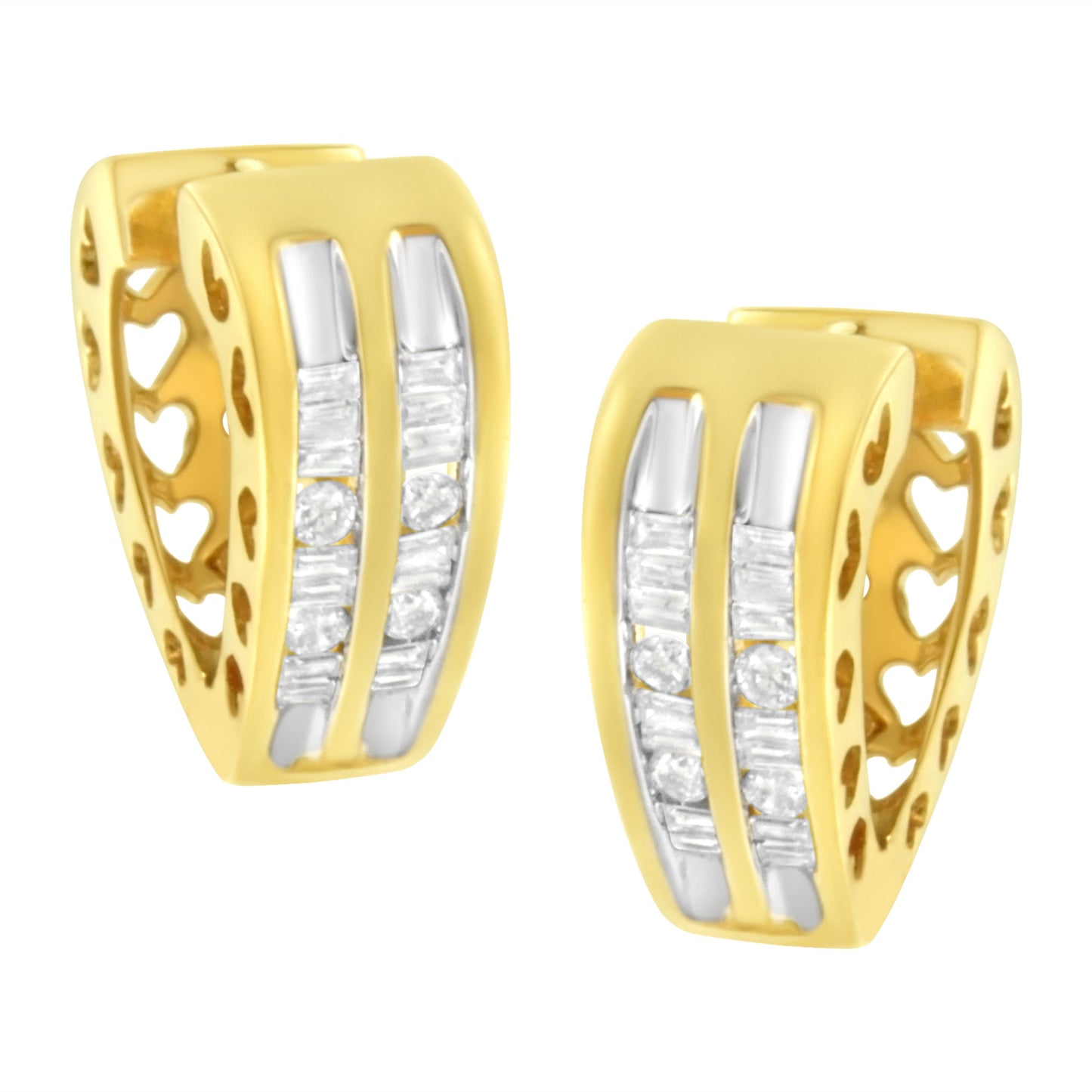Boucles d'oreilles créoles en cœur en or jaune 10K avec diamants