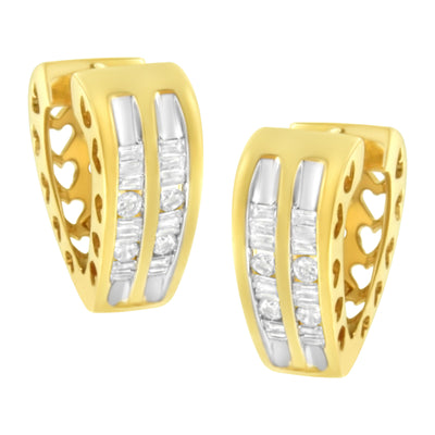 Pendientes de aro con corazón de diamantes en oro amarillo de 10 quilates