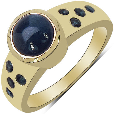 14K Yellow Gold Plated Blue Sapphire & Diamond Ring