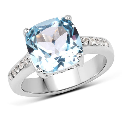 4.62 Carat Blue Topaz & White Topaz Sterling Silver Ring