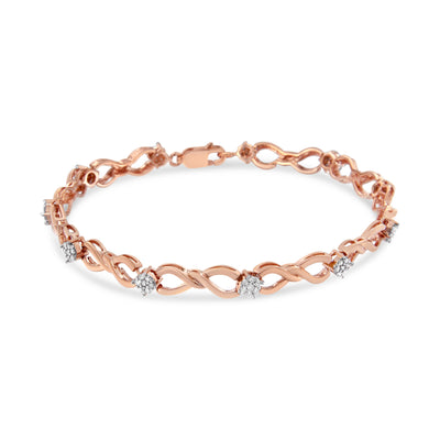 Bracelet en or rose 10K avec diamants en grappe - Taille 7"