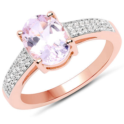 Bague de fiançailles en kunzite et zircon blanc plaquée or rose 14K