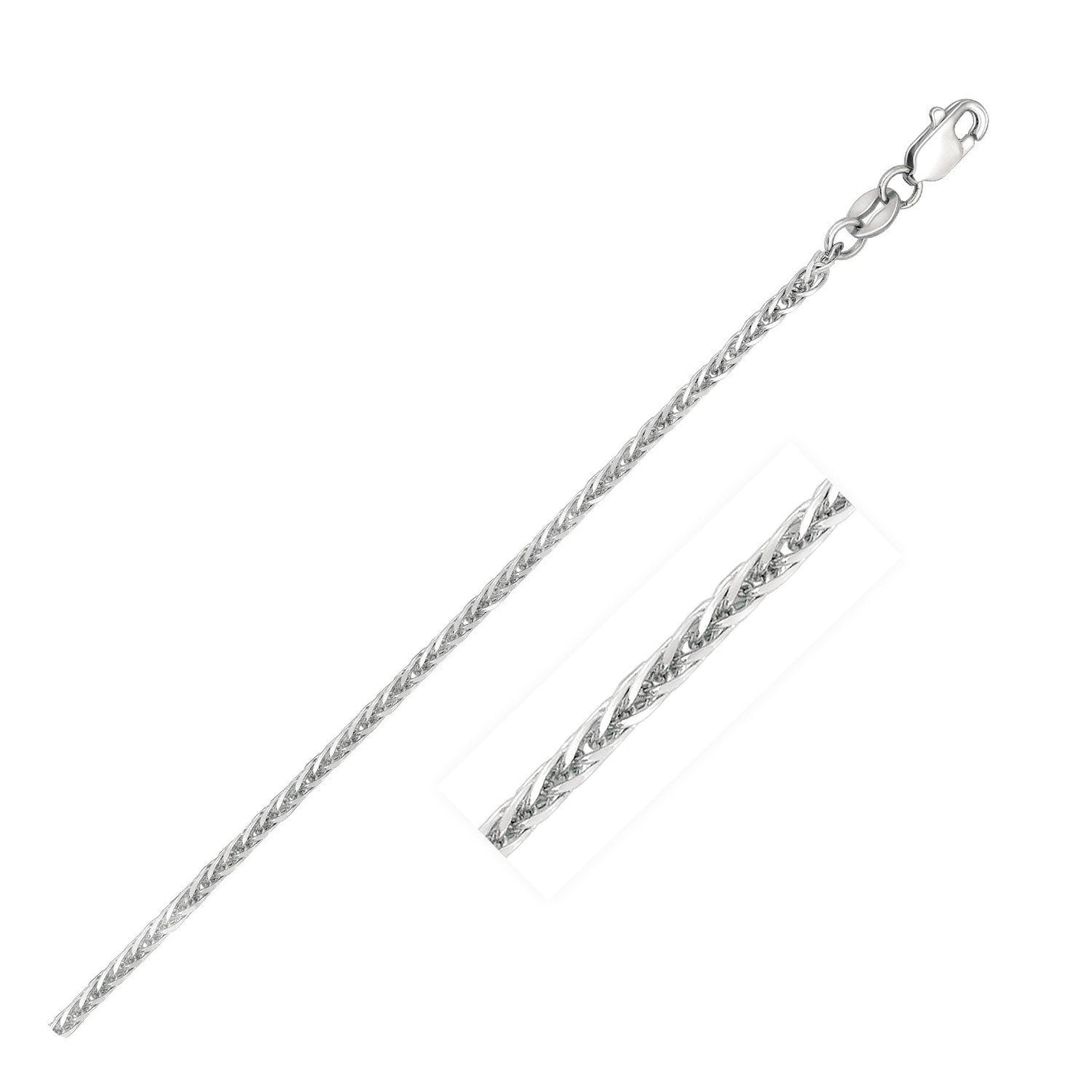 Cadena de trigo cuadrada de oro blanco de 14k de 1.8 mm