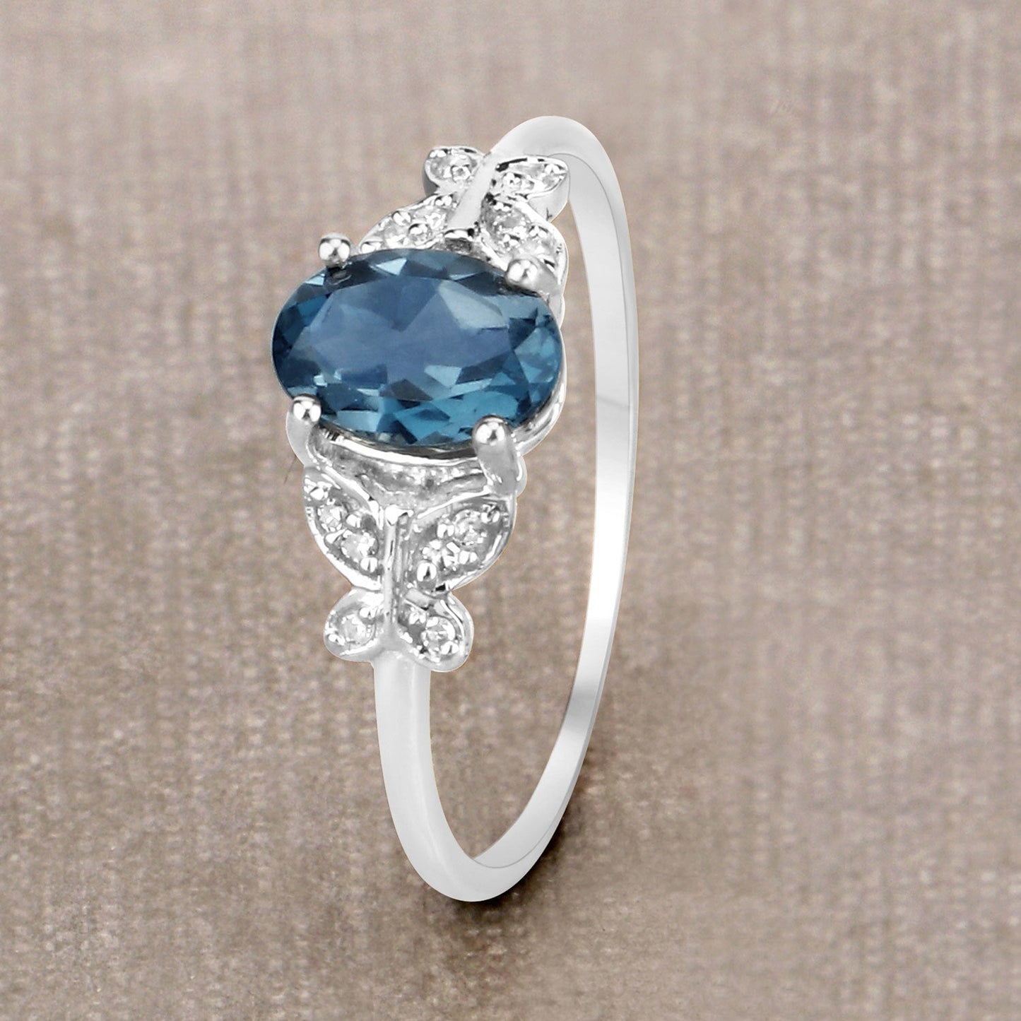 0.93 Carat London Blue Topaz & Diamond 14K White Gold Ring