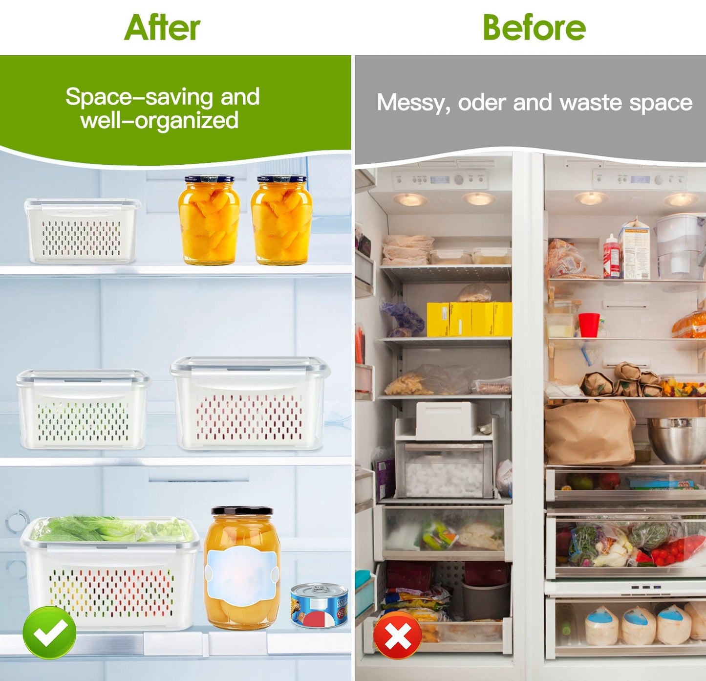 5-Piece Stackable Food Storage Containers with Drain Basket