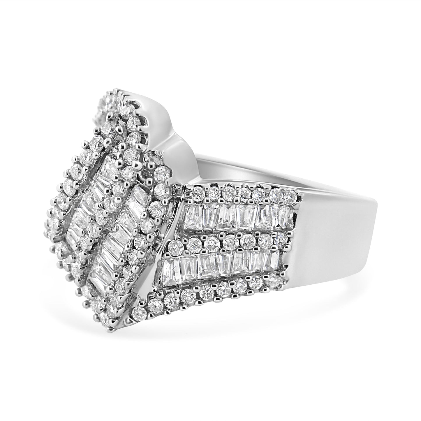 Bague cocktail en diamant bypass en or blanc 14K - Taille 7
