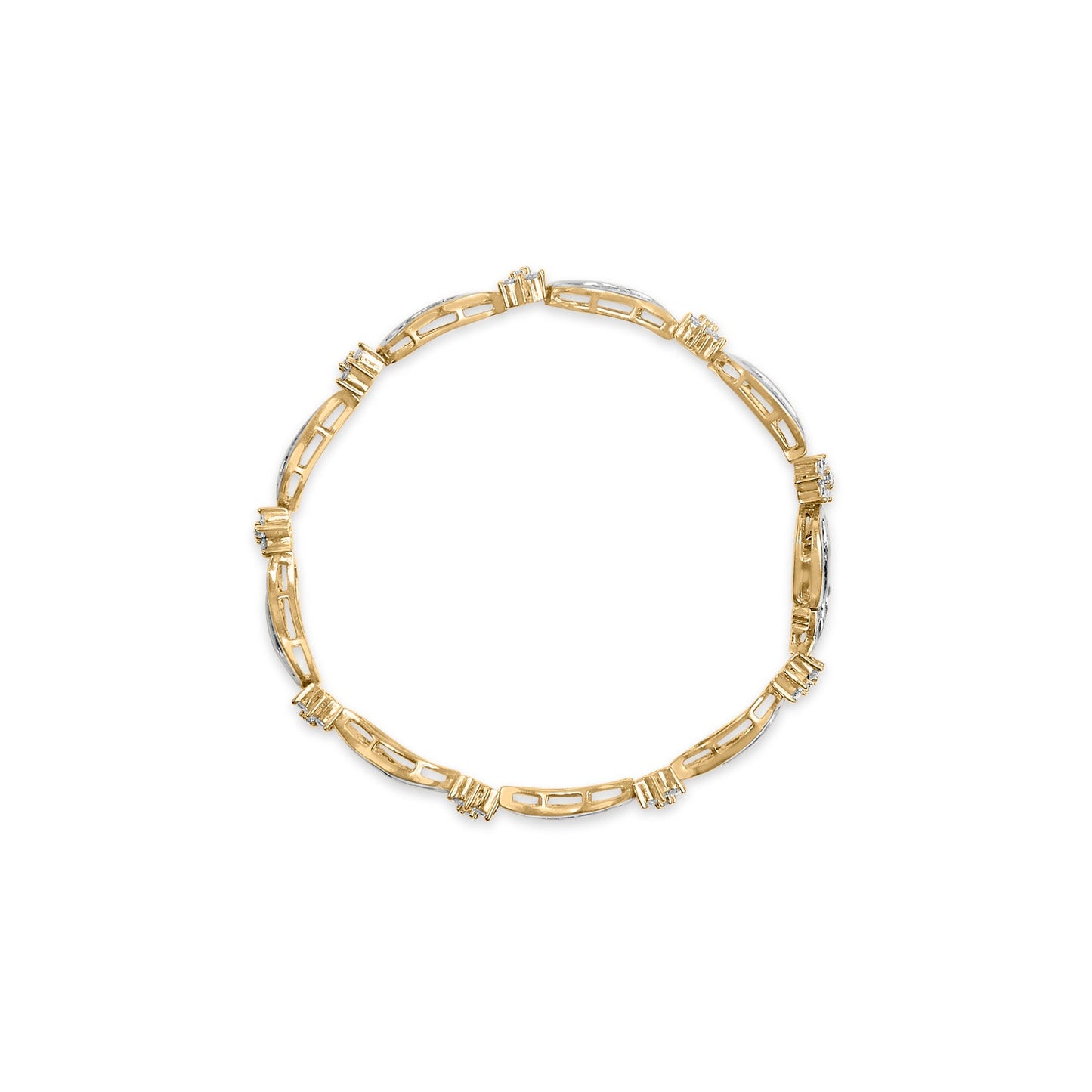 10K Yellow and White Gold Diamond Cluster Wave Link Bracelet - 7.25"