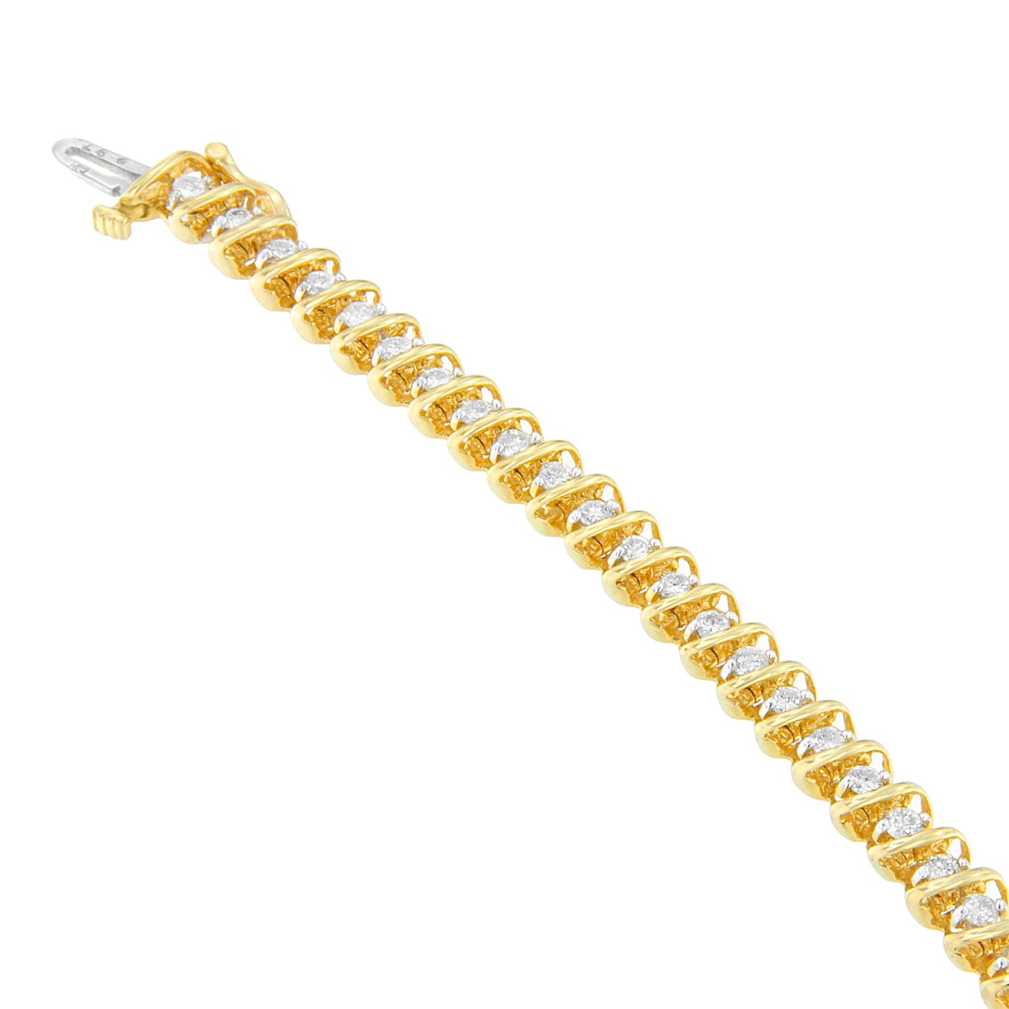 Bracelet en or jaune 14 carats avec diamants taille ronde en spirale
