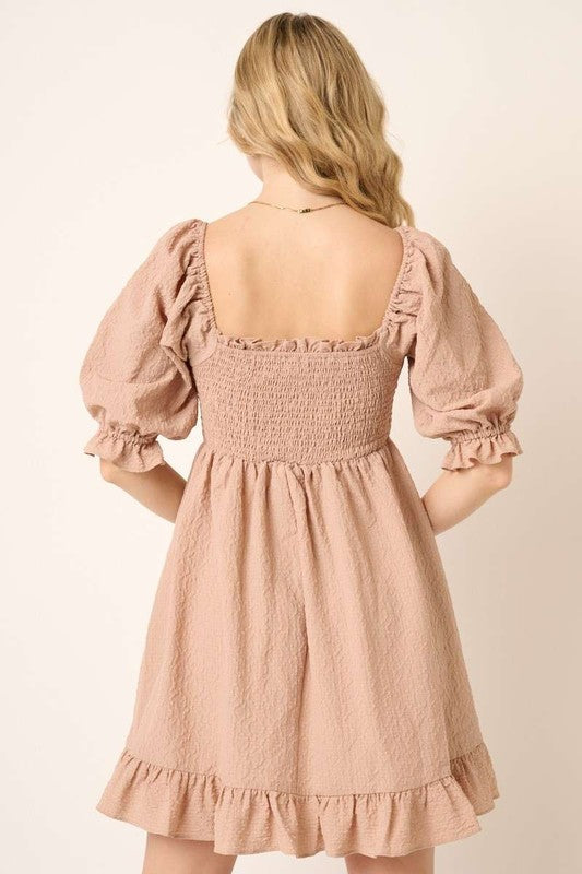 Charming Smocked Ruffled Hem Mini Dress