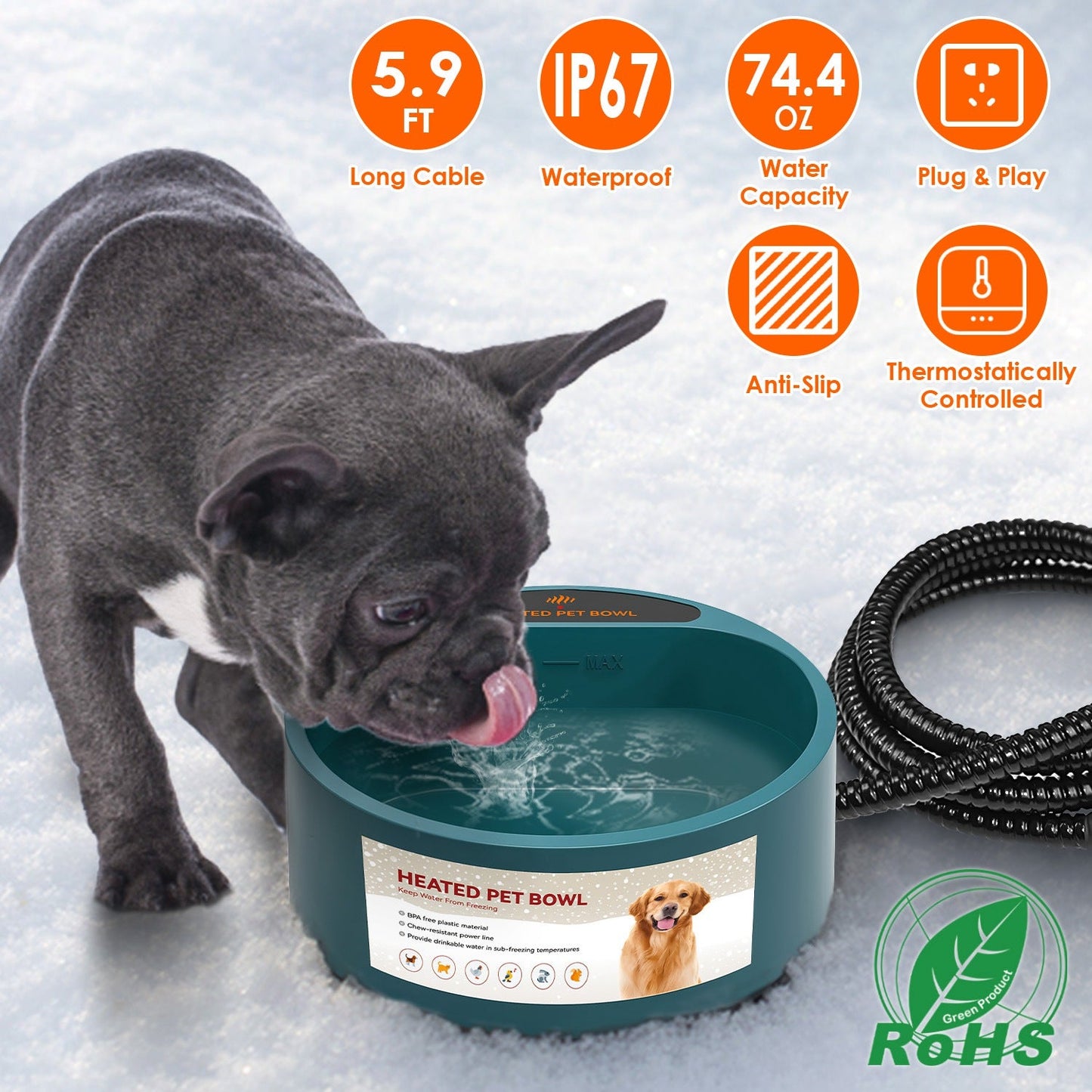 Cuenco de Agua Calentado GBruno para Perros y Gatos
