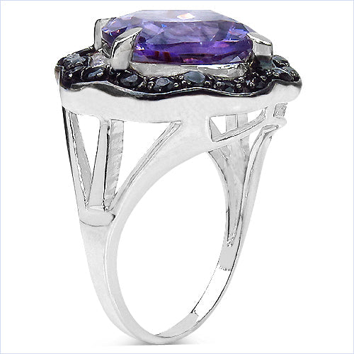 Anillo de Plata de Ley con Amatista y Espinela Negra de 6.09 Quilates