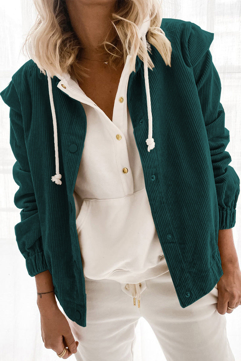 Solid-Color Corduroy Cardigan - Casual Relaxed-Fit Jacket