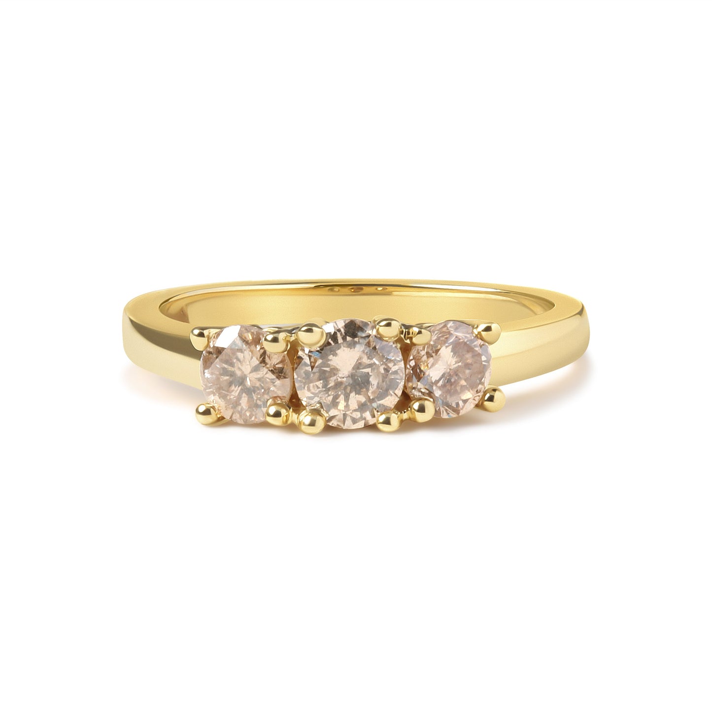 Bague en or jaune 10K avec diamants champagne à 3 pierres - Taille 7