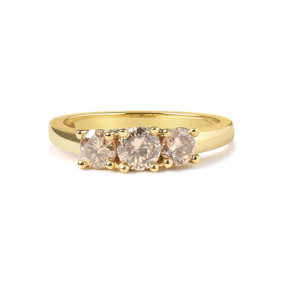 Bague en or jaune 10K avec diamants champagne à 3 pierres - Taille 7