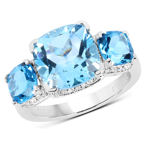 4.40 Carat Blue Topaz Engagement Ring in Sterling Silver