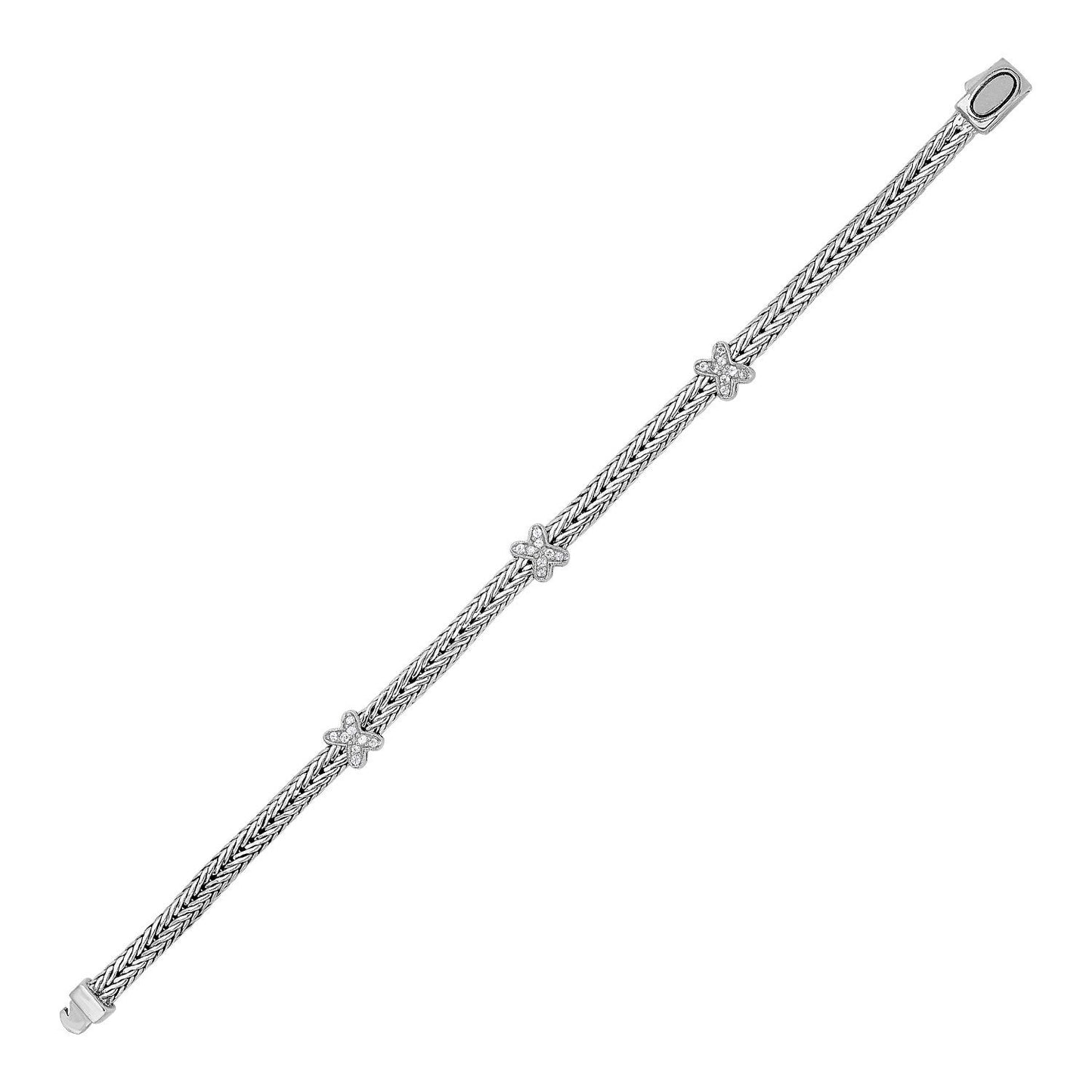 Bracelet en corde tissée avec accents de saphir blanc en argent sterling