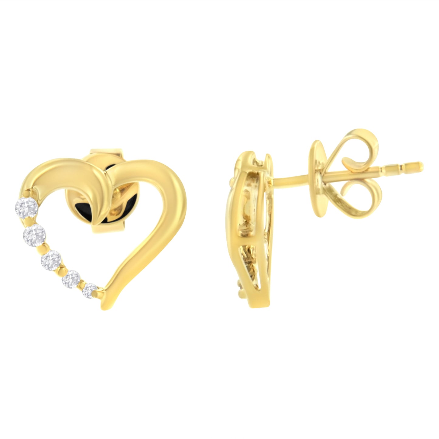 14K Yellow Gold Diamond Journey Heart Hoop Earrings