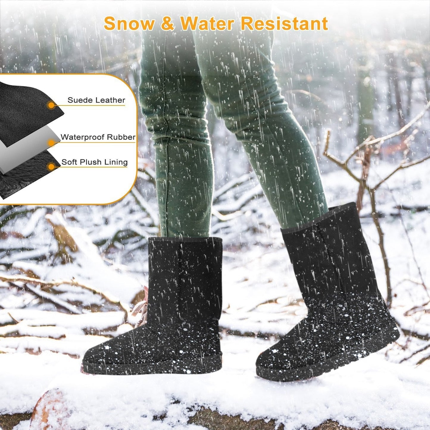 Women's Waterproof Faux Suede Mid-Calf Snow Boots with Fur Lining