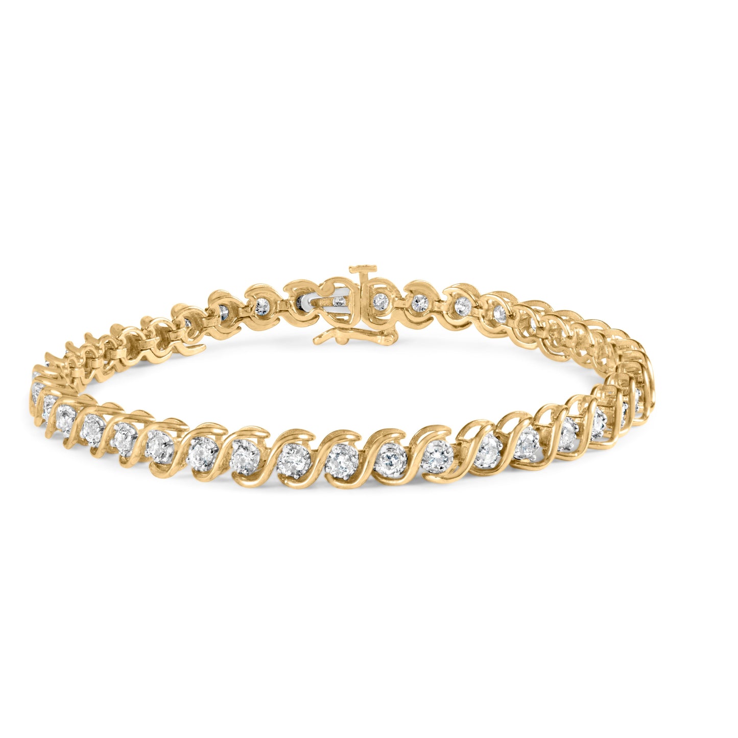 10K Yellow Gold Diamond Spiral Link Bracelet - 3 cttw