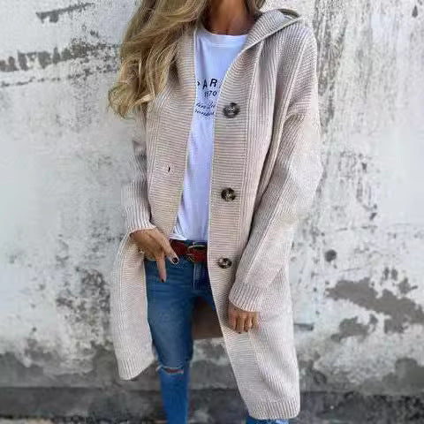 Mid-Length Light Gray Sweater Cardigan for Women