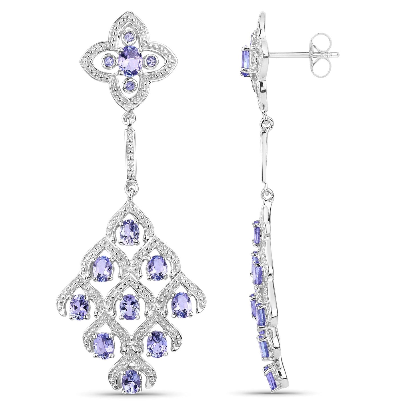 3.90 Carat Genuine Tanzanite and White Topaz Earrings in Sterling Silver