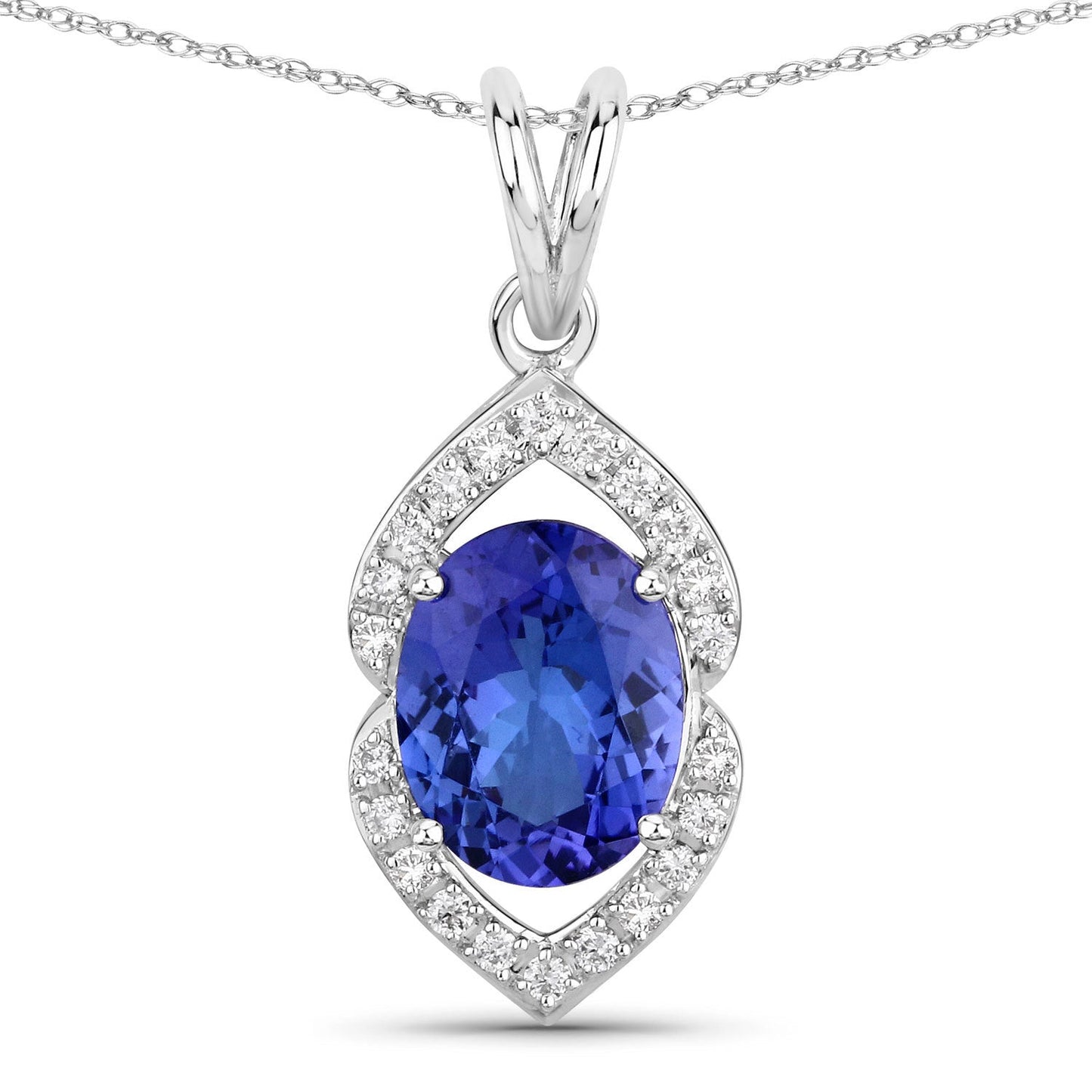 2.44 Carat Genuine Tanzanite and White Diamond Pendant in 14K White Gold